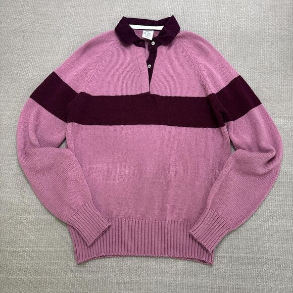 Vtg Y2K pink and purple raglan striped rugby sweater with corduroy snap collar - Picture 1 of 6